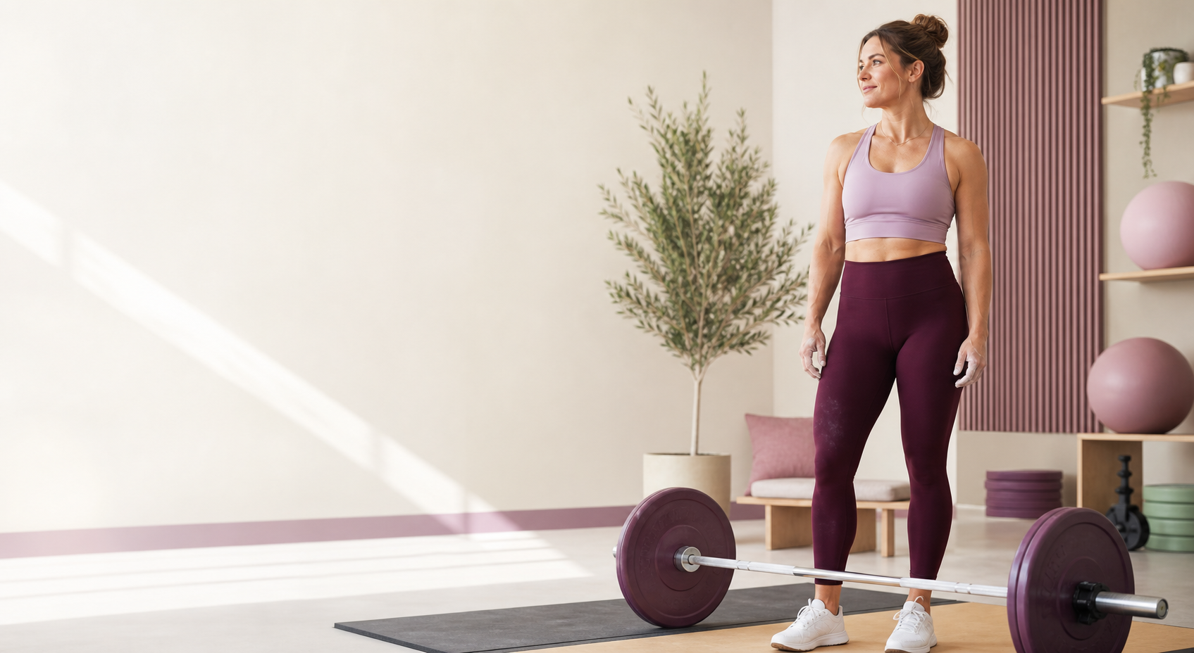 A confident woman strength athlete training with a barbell